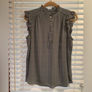 LOFT Women's Henley Top Size Medium Ruffle Sleeve and Collar